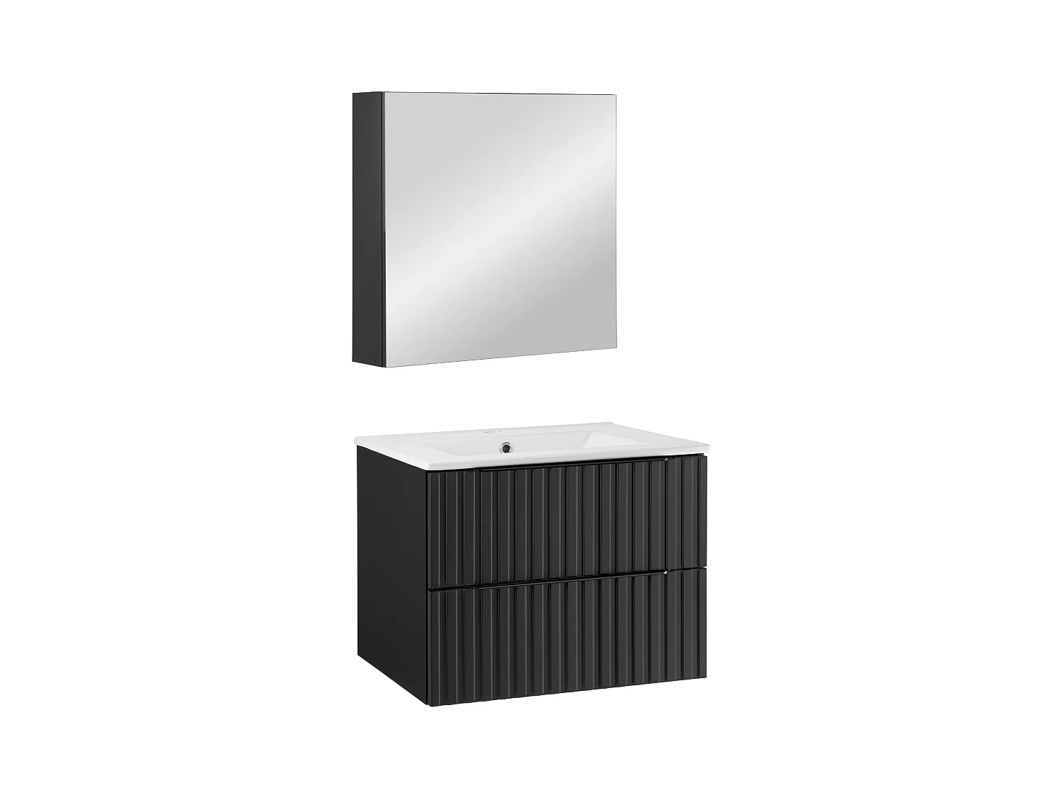 Ensemble de salle de bain 60 cm Façades rainurées Noir Amy Armoire avec miroir