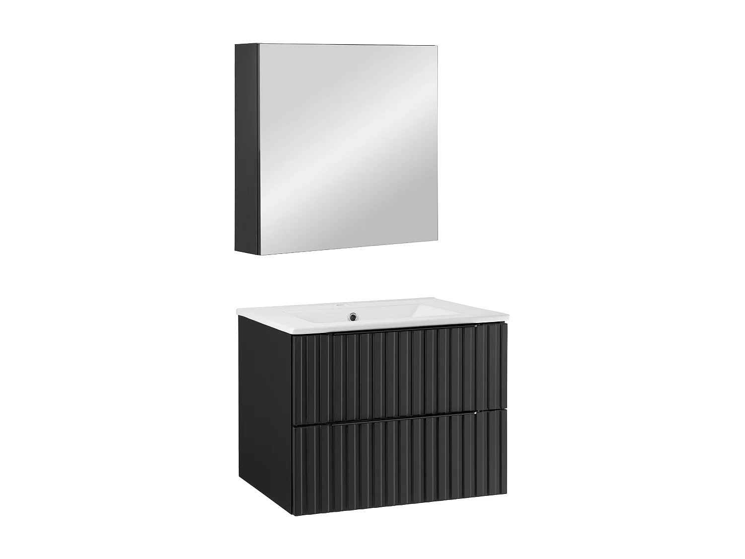 Ensemble de salle de bain 60 cm Façades rainurées Noir Amy Armoire avec miroir