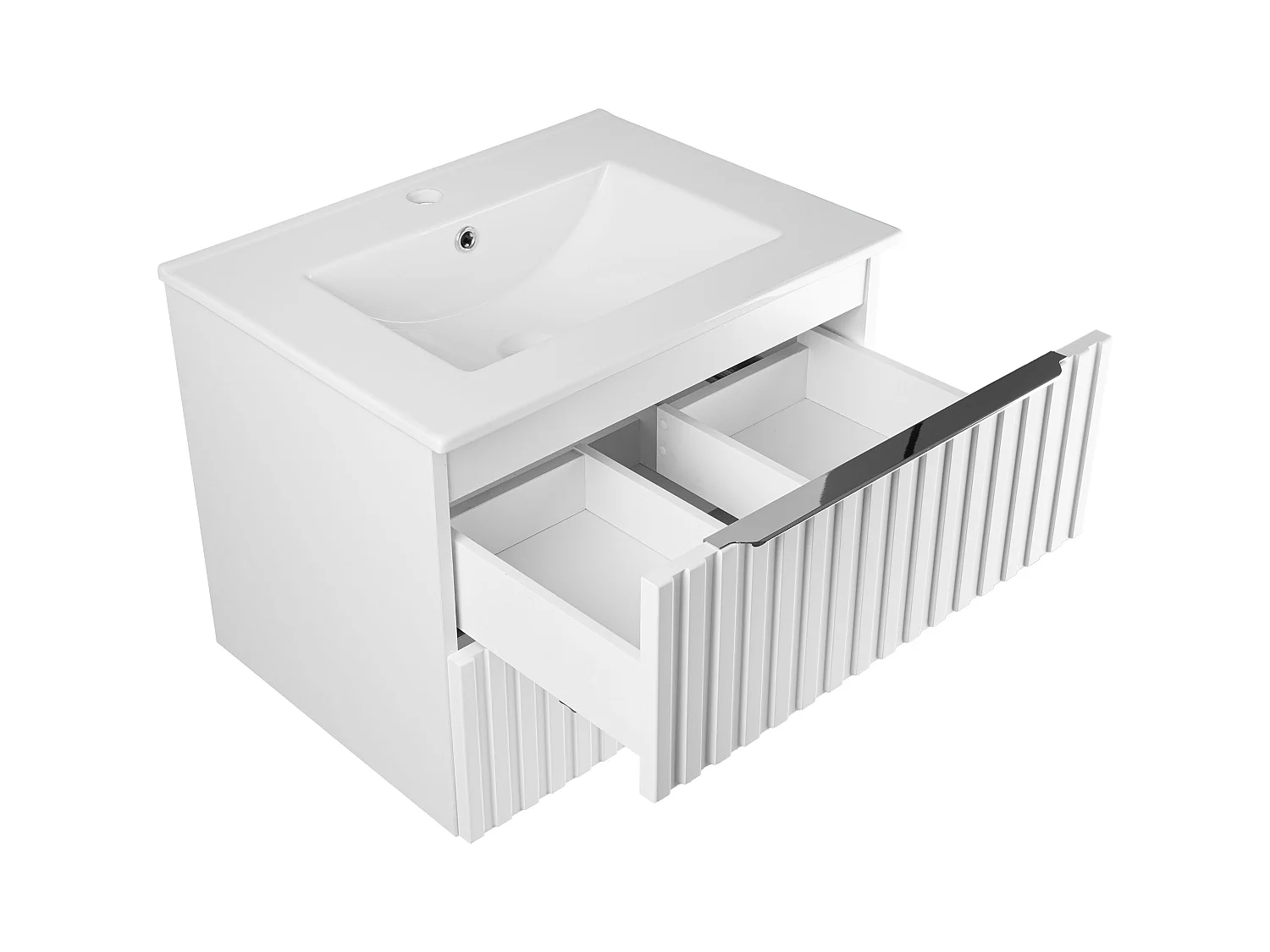 Ensemble de salle de bain rainuré 60 cm Meuble avec lavabo Blanc mat Amy