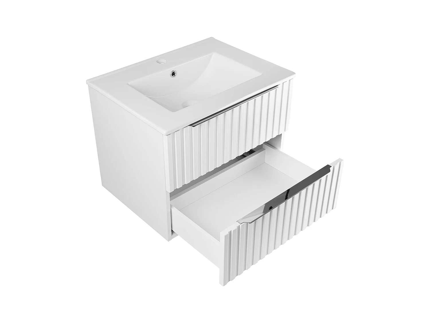 Ensemble de salle de bain rainuré 60 cm Meuble avec lavabo Blanc mat Amy