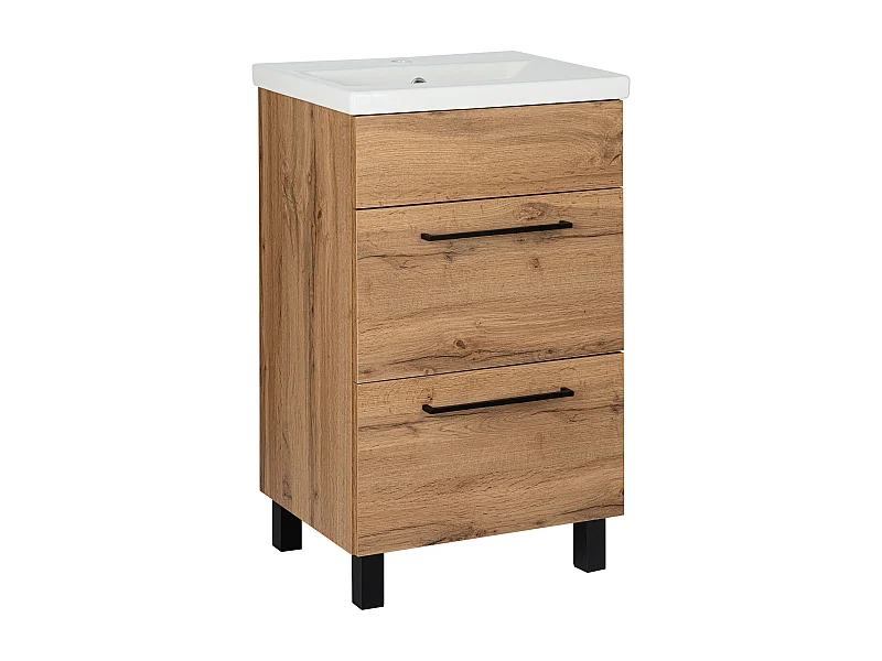 Badezimmerset 50cm Stehschrank mit Waschbecken Eiche Wotan Sol Wotan