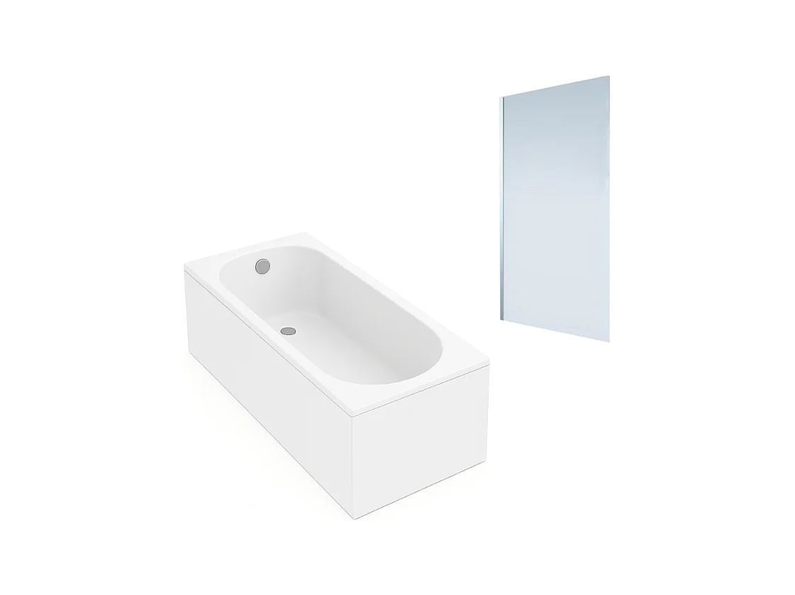 Baignoire droite VILLEROY ET BOCH Oberon quaryl 170 x 70 cm  + Pare bain gauche AURYS Mist 1 chromé