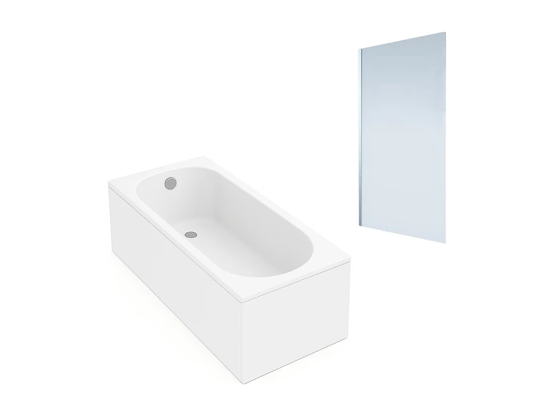 Baignoire droite VILLEROY ET BOCH Oberon quaryl 170 x 70 cm  + Pare bain gauche AURYS Mist 1 chromé