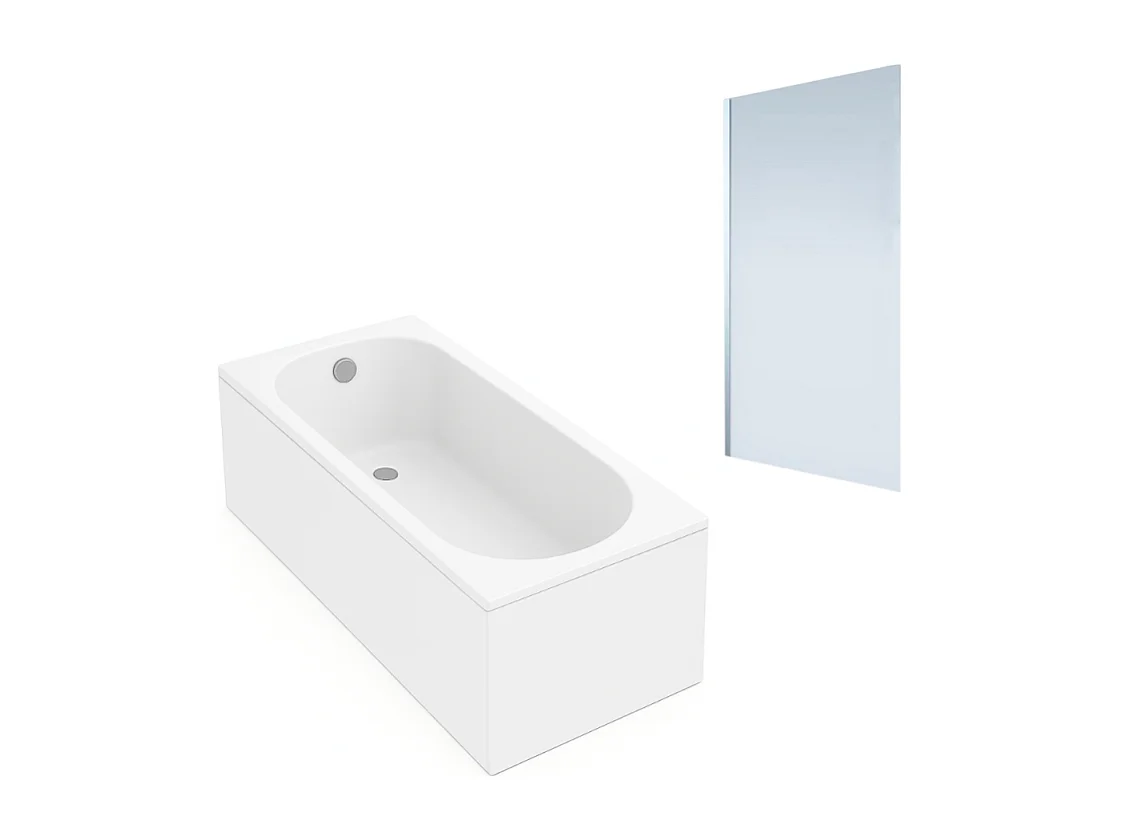 Baignoire droite VILLEROY ET BOCH Oberon quaryl 170 x 70 cm  + Pare bain gauche AURYS Mist 1 chromé
