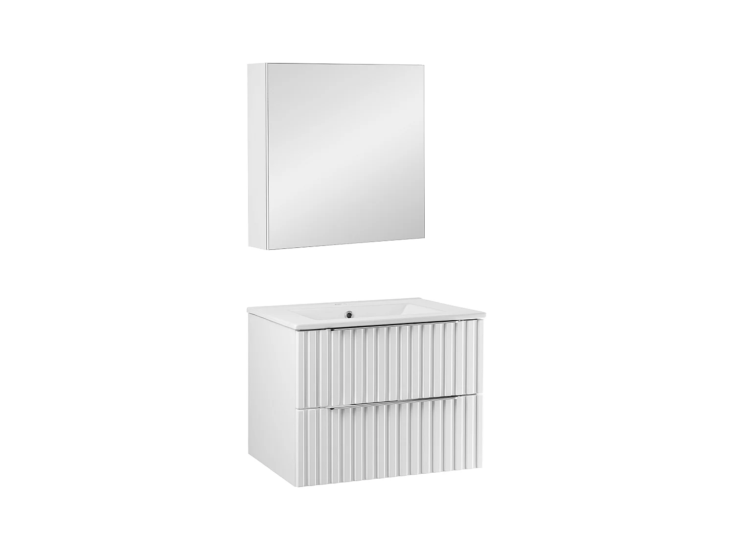 Badkamerset 60 cm Geribbelde fronten Wit Amy Kast met spiegel
