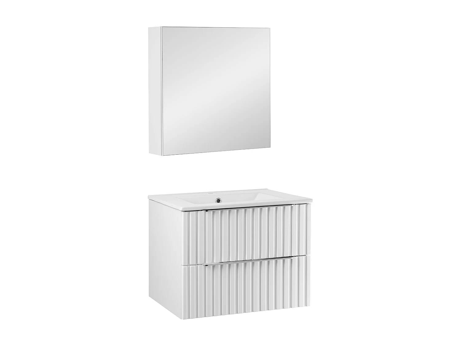Ensemble de salle de bain 60 cm Façades rainurées Blanc Amy Armoire avec miroir