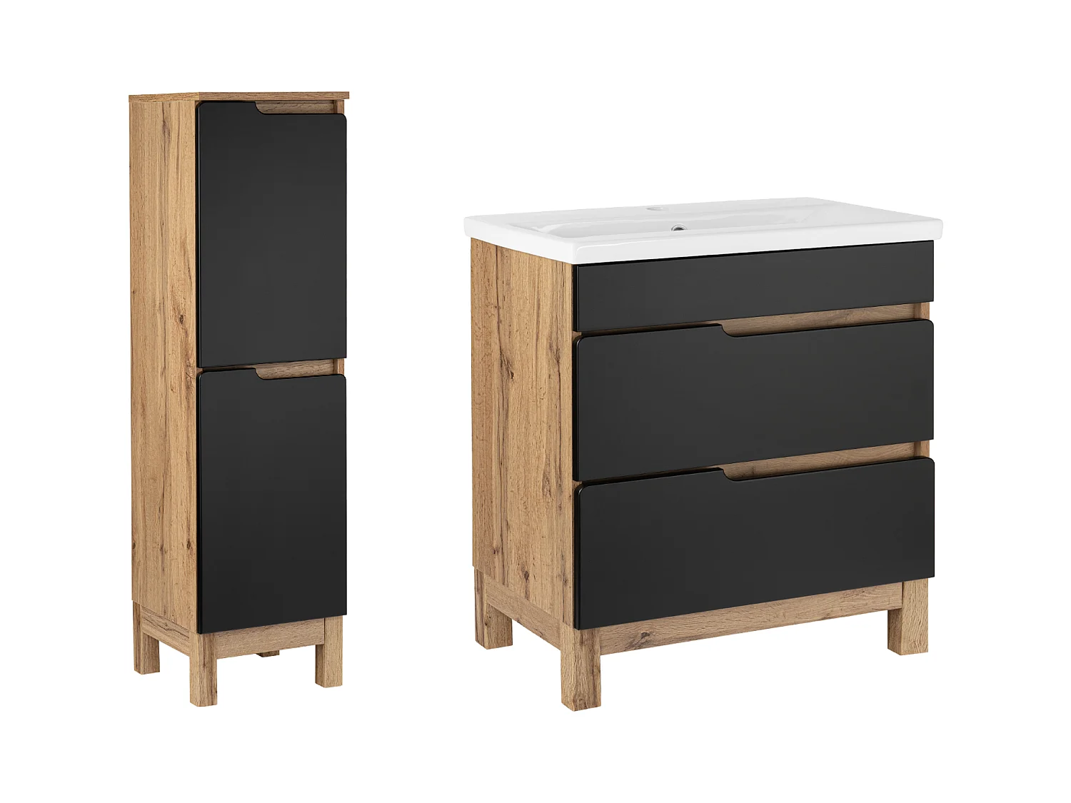 Badkamerset 80 cm Alma Pułupek Eiken Wotan / Mat Zwart