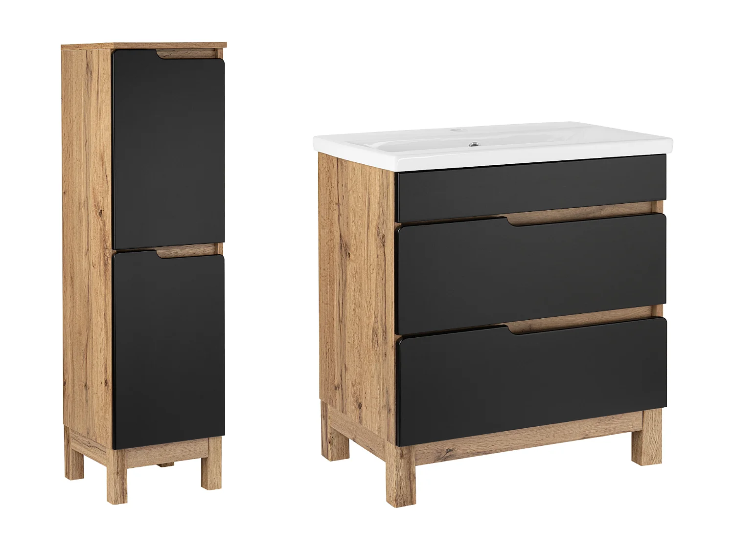 Badkamerset 80 cm Alma Pułupek Eiken Wotan / Mat Zwart