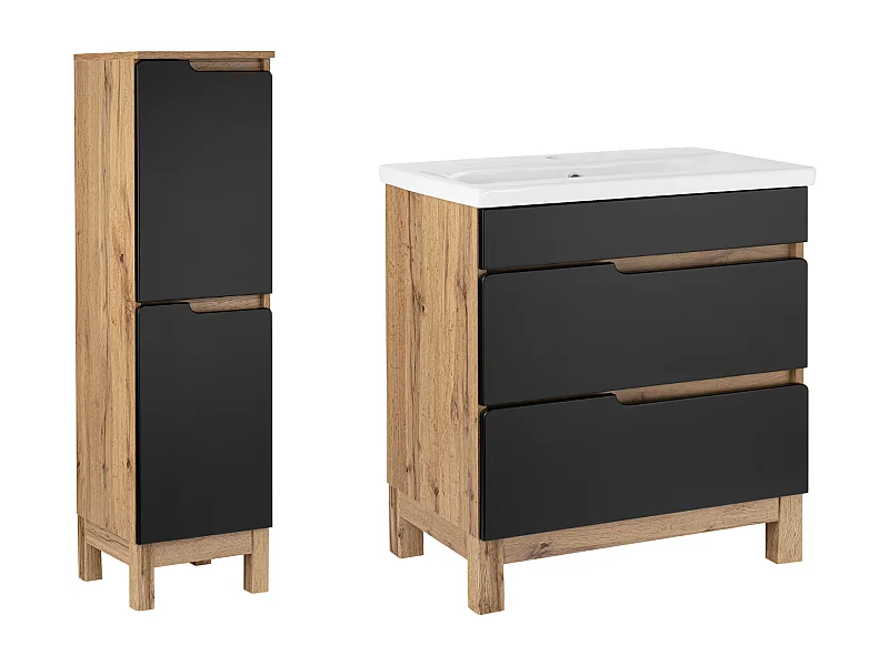 Badkamerset 80 cm Alma Pułupek Eiken Wotan / Mat Zwart