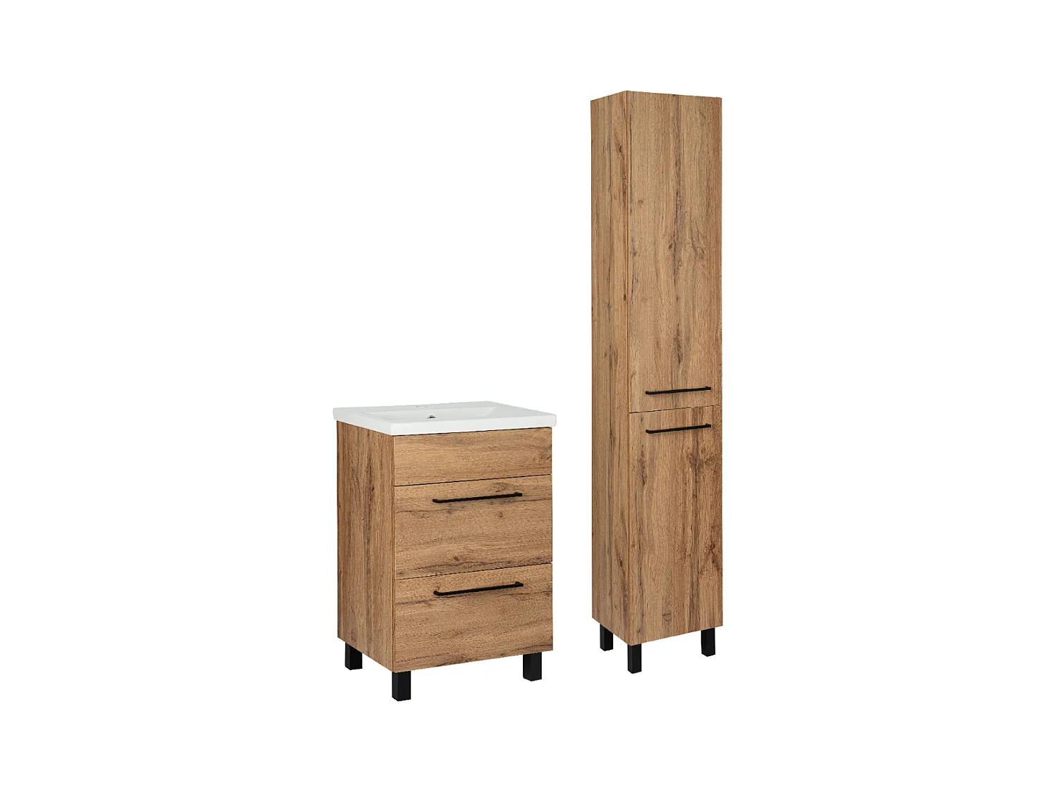 Badkamerset 50 cm Eiken Wotan Kast met wastafel Hoge kolom Sol
