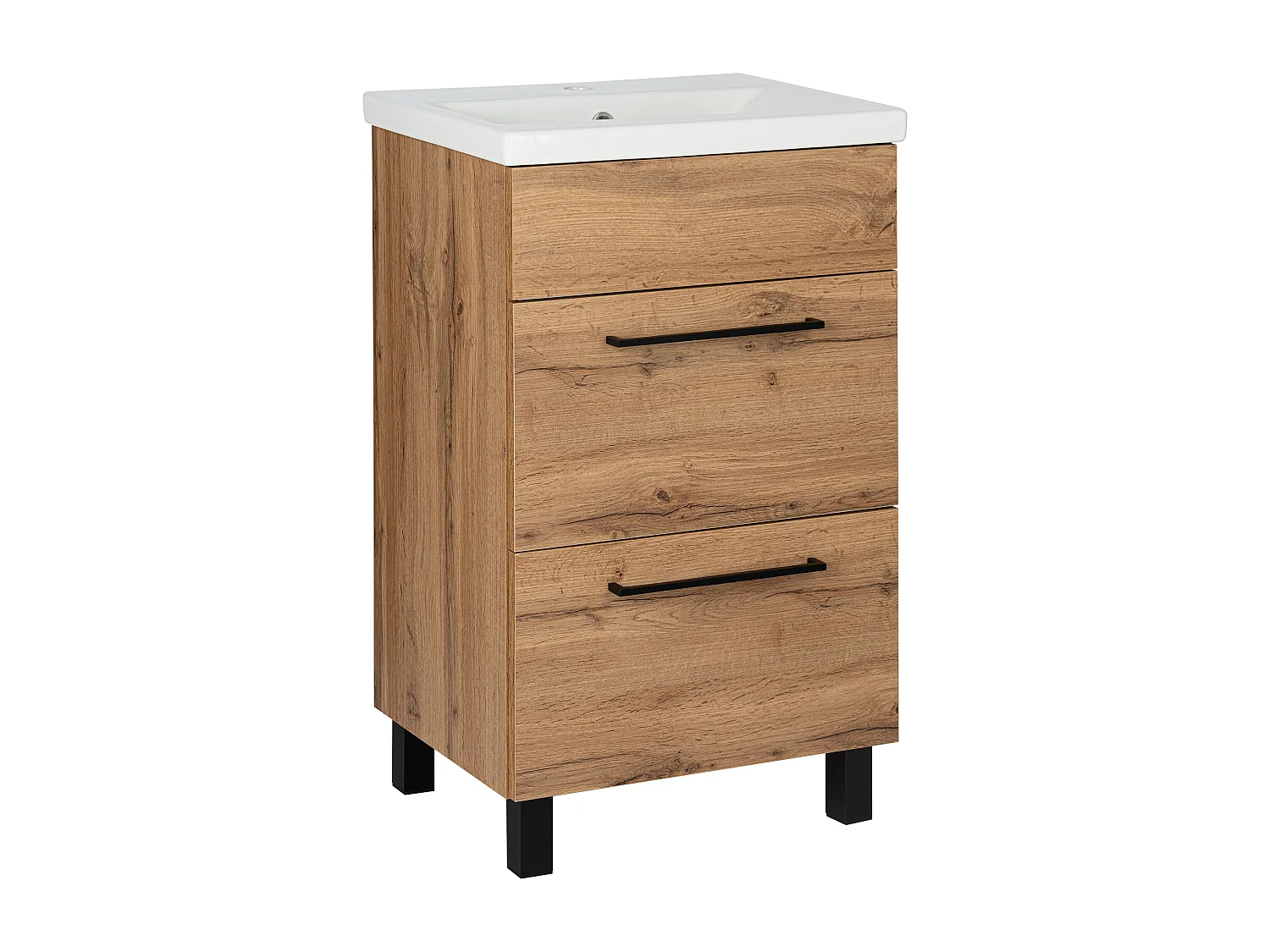 Badezimmerset 50cm Eiche Wotan Schrank mit Waschbecken Hochschrank Sol