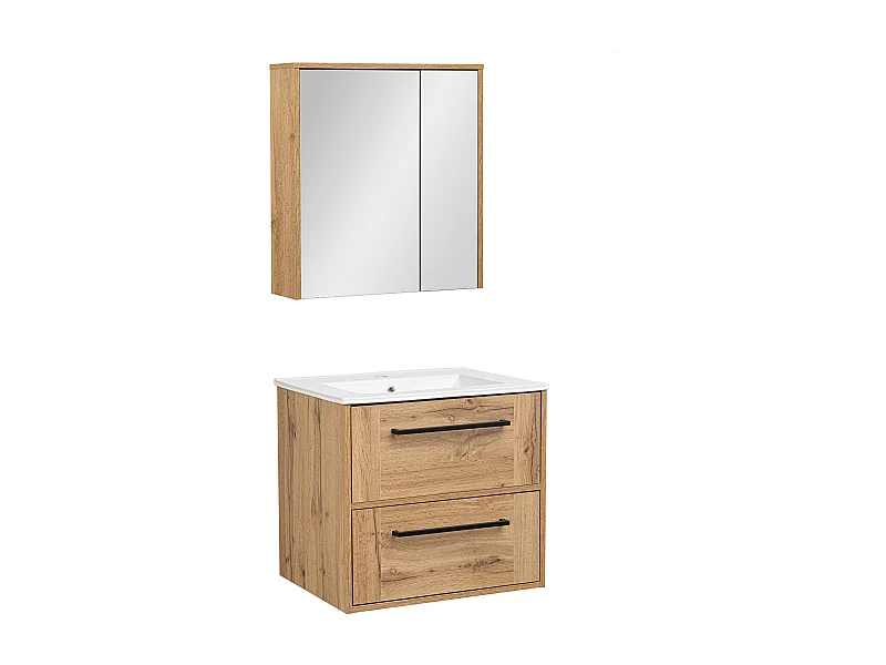 Zestaw Łazienkowy 60cm Vivien Dąb Wotan Szafka z Lustrem