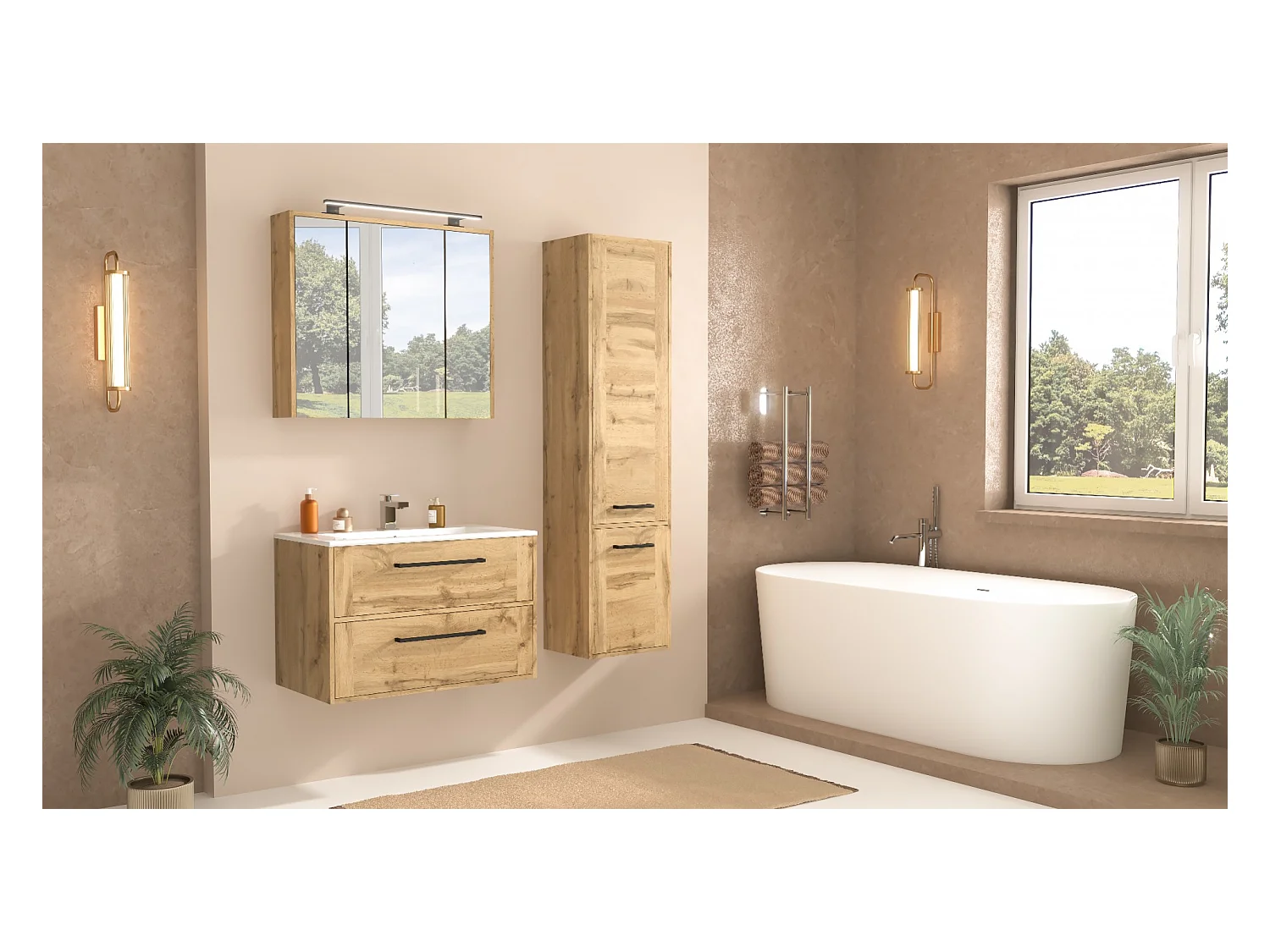 Ensemble de salle de bain 60 cm Vivien Chêne Wotan Armoire avec miroir