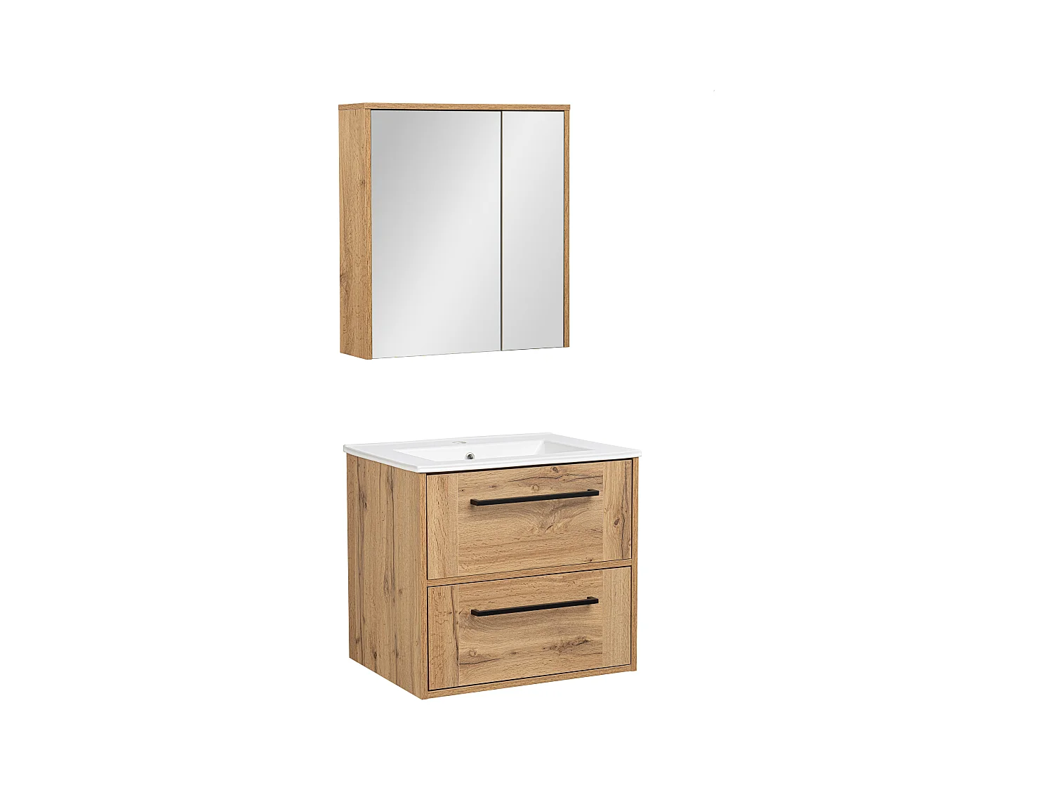 Badkamerset 60 cm Vivien Eiken Wotan Kast met spiegel