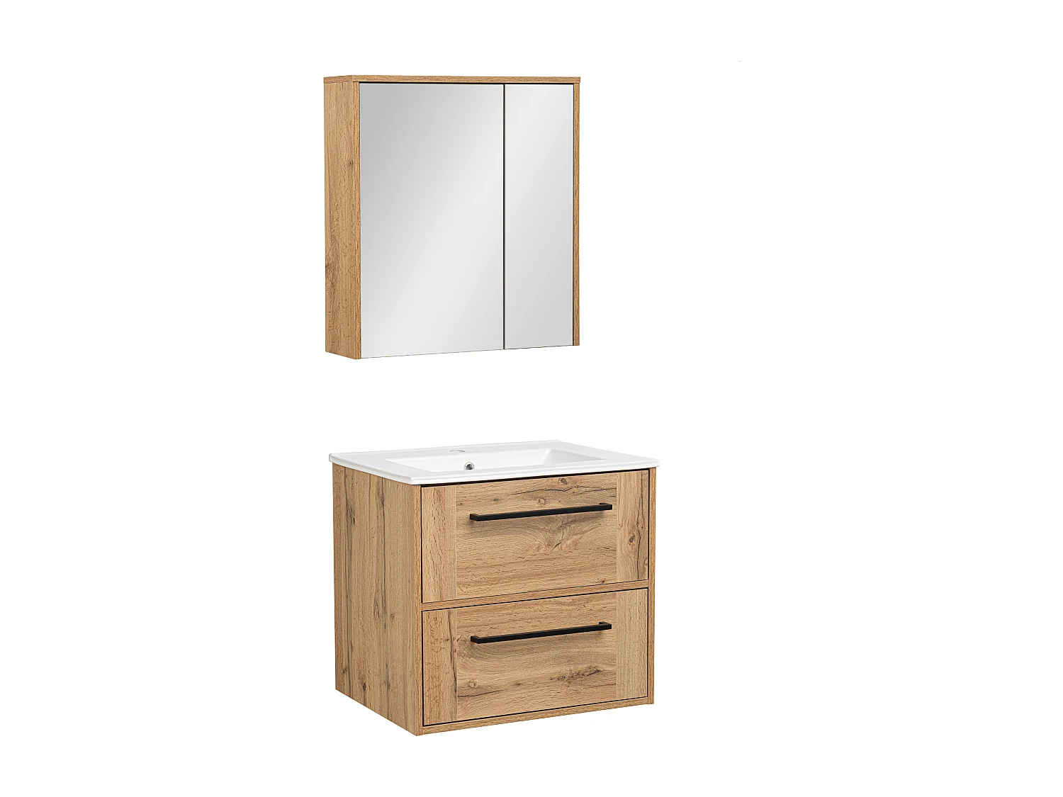 Badezimmerset 60cm Vivien Eiche Wotan Schrank mit Spiegel