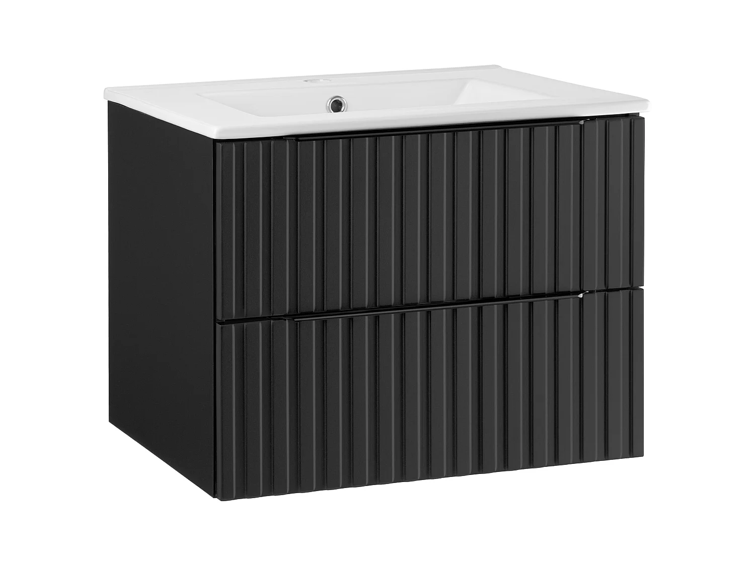 Geriffeltes Badezimmerset 60cm Schrank mit Waschbecken Schwarz Matte Amy