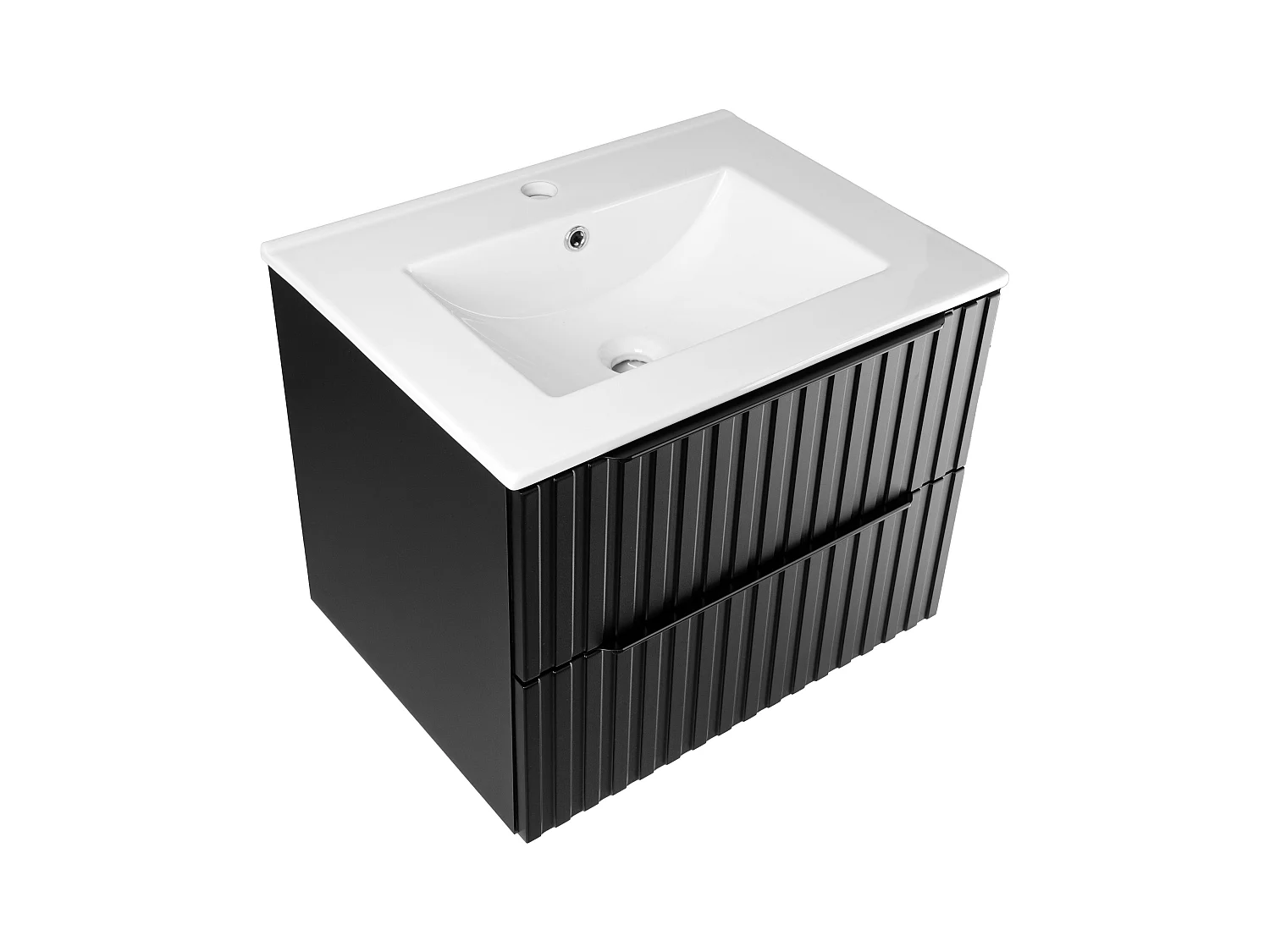 Geriffeltes Badezimmerset 60cm Schrank mit Waschbecken Schwarz Matte Amy