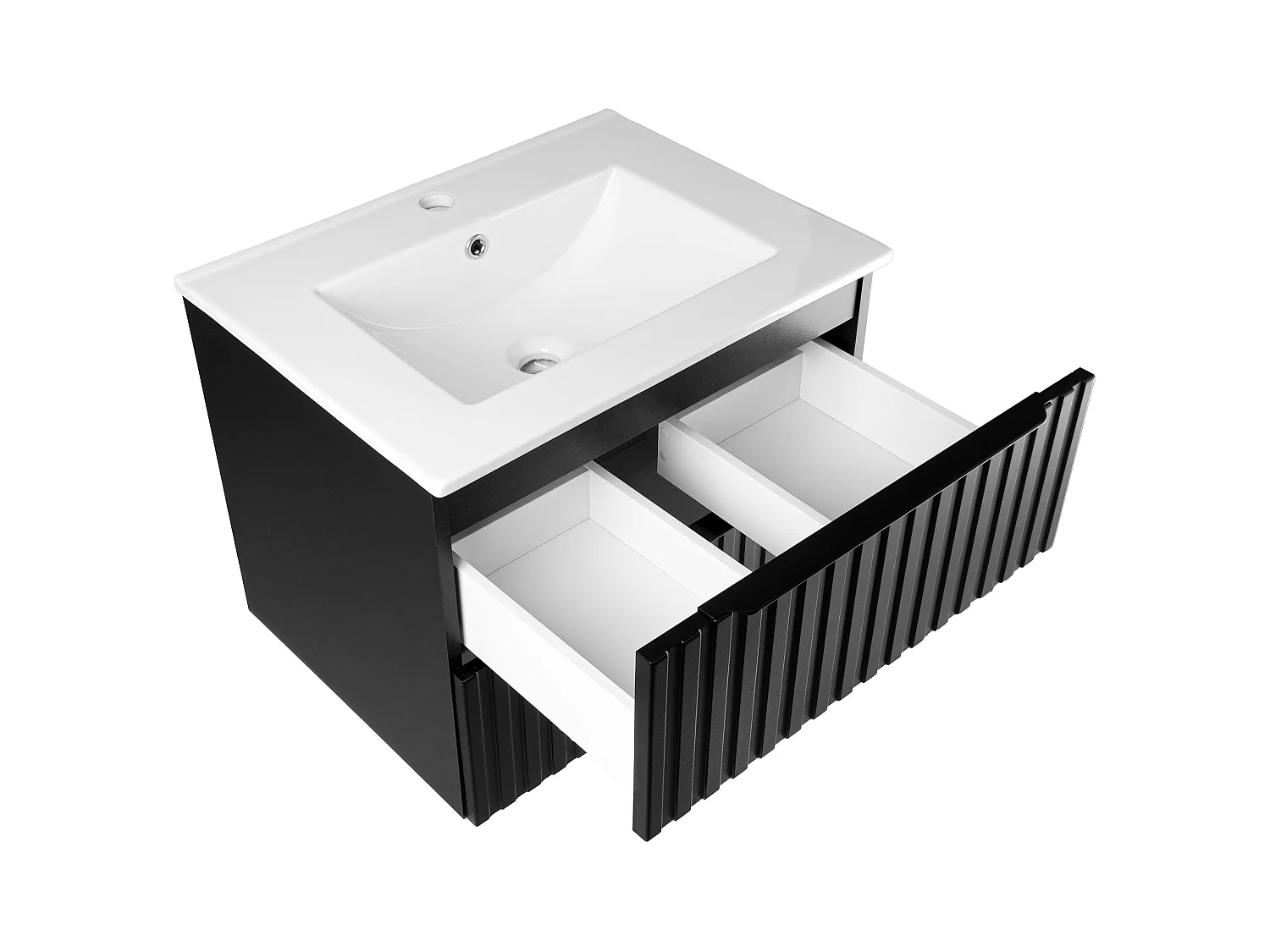 Geriffeltes Badezimmerset 60cm Schrank mit Waschbecken Schwarz Matte Amy