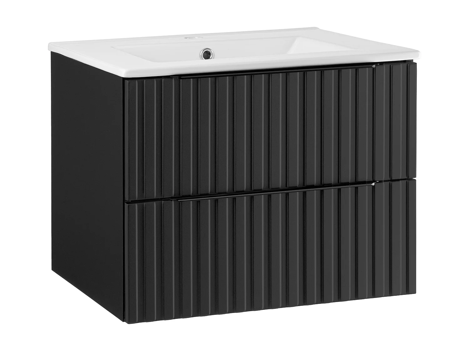 Geriffeltes Badezimmerset 60cm Schrank mit Waschbecken Schwarz Matte Amy