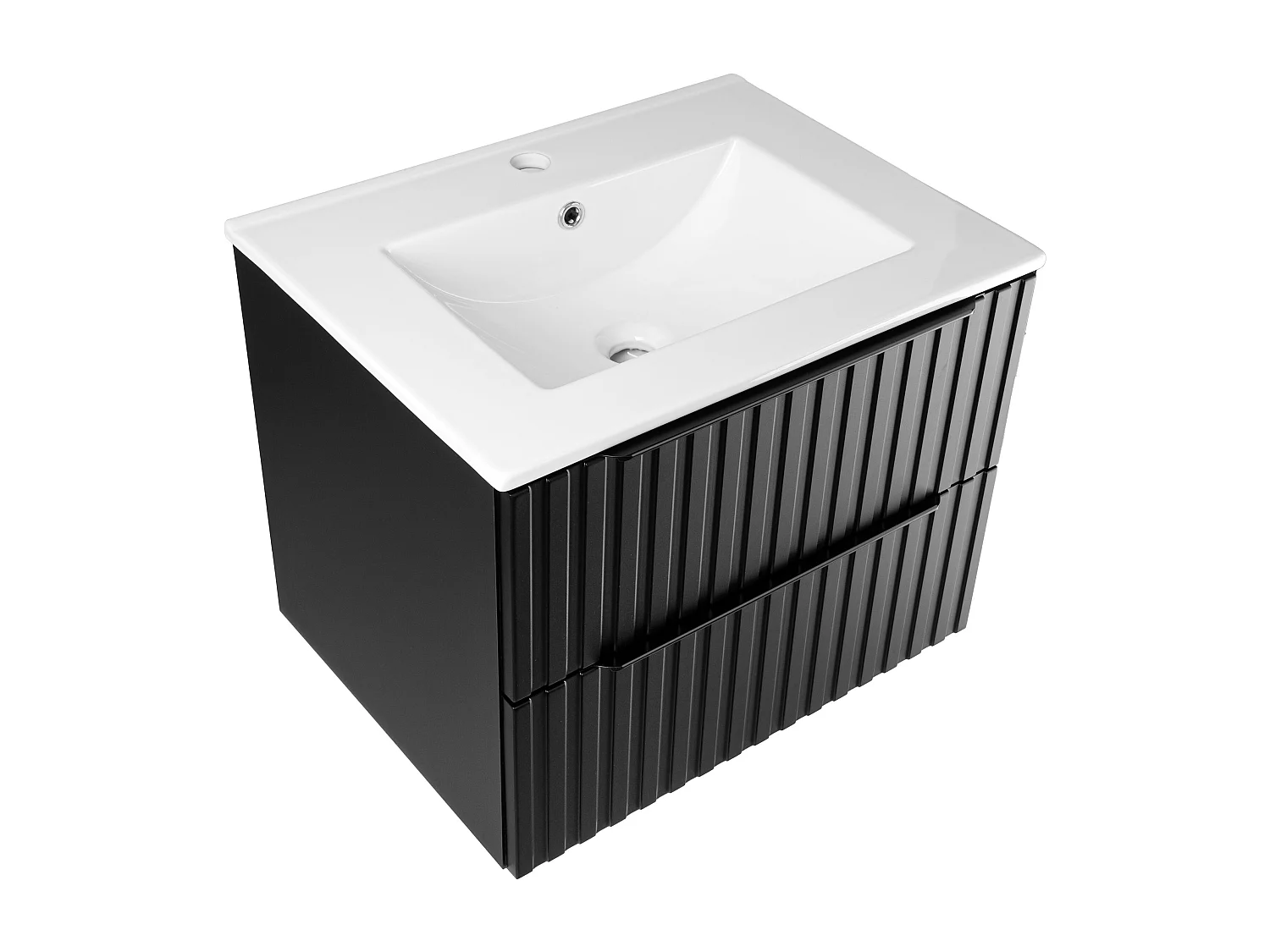 Geriffeltes Badezimmerset 60cm Schrank mit Waschbecken Schwarz Matte Amy