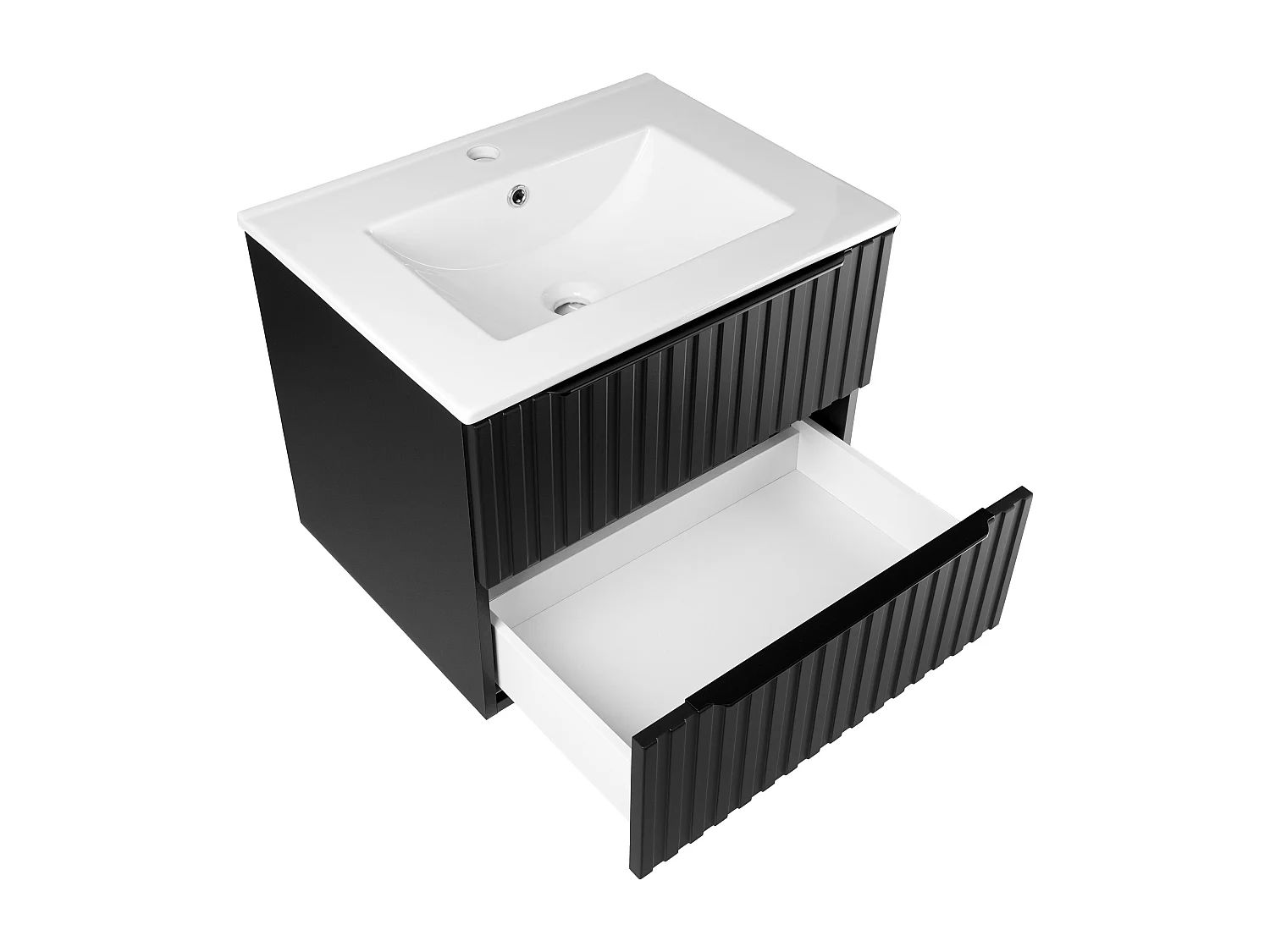 Geriffeltes Badezimmerset 60cm Schrank mit Waschbecken Schwarz Matte Amy