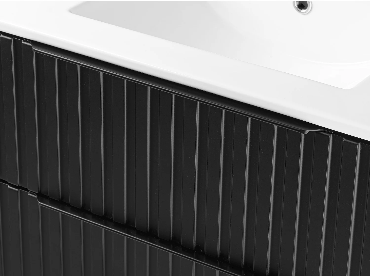 Geriffeltes Badezimmerset 60cm Schrank mit Waschbecken Schwarz Matte Amy