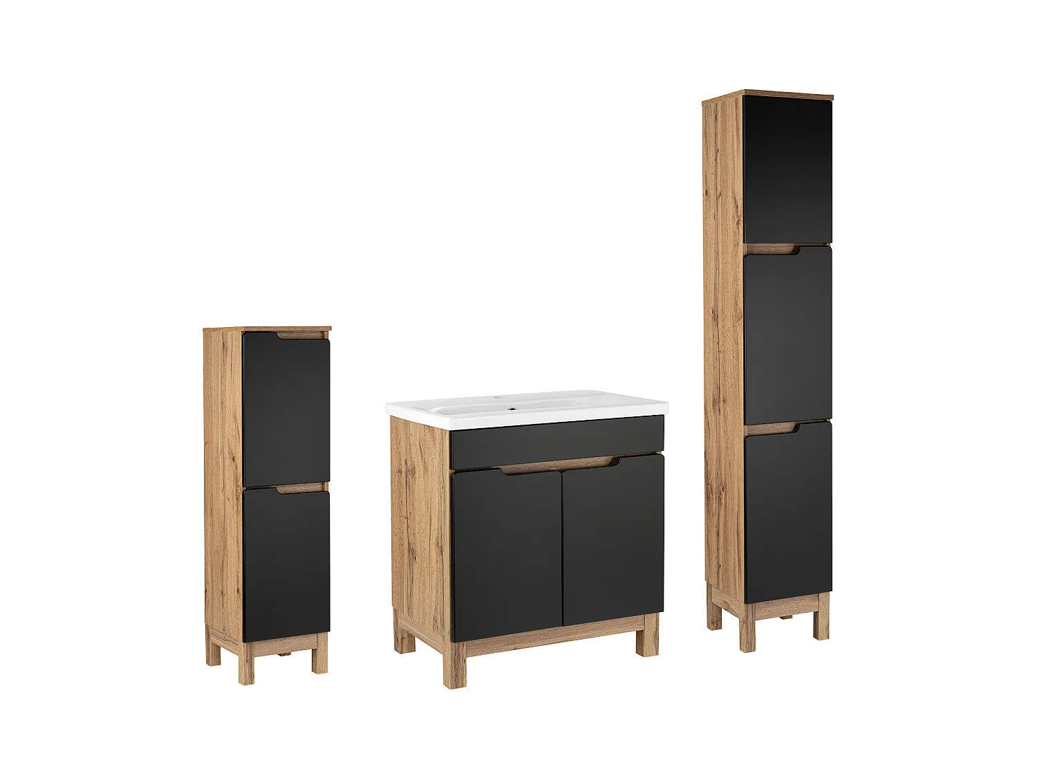Badkamerset 80 cm Alma Kolom Halve kolom Eiken Wotan / Mat zwart