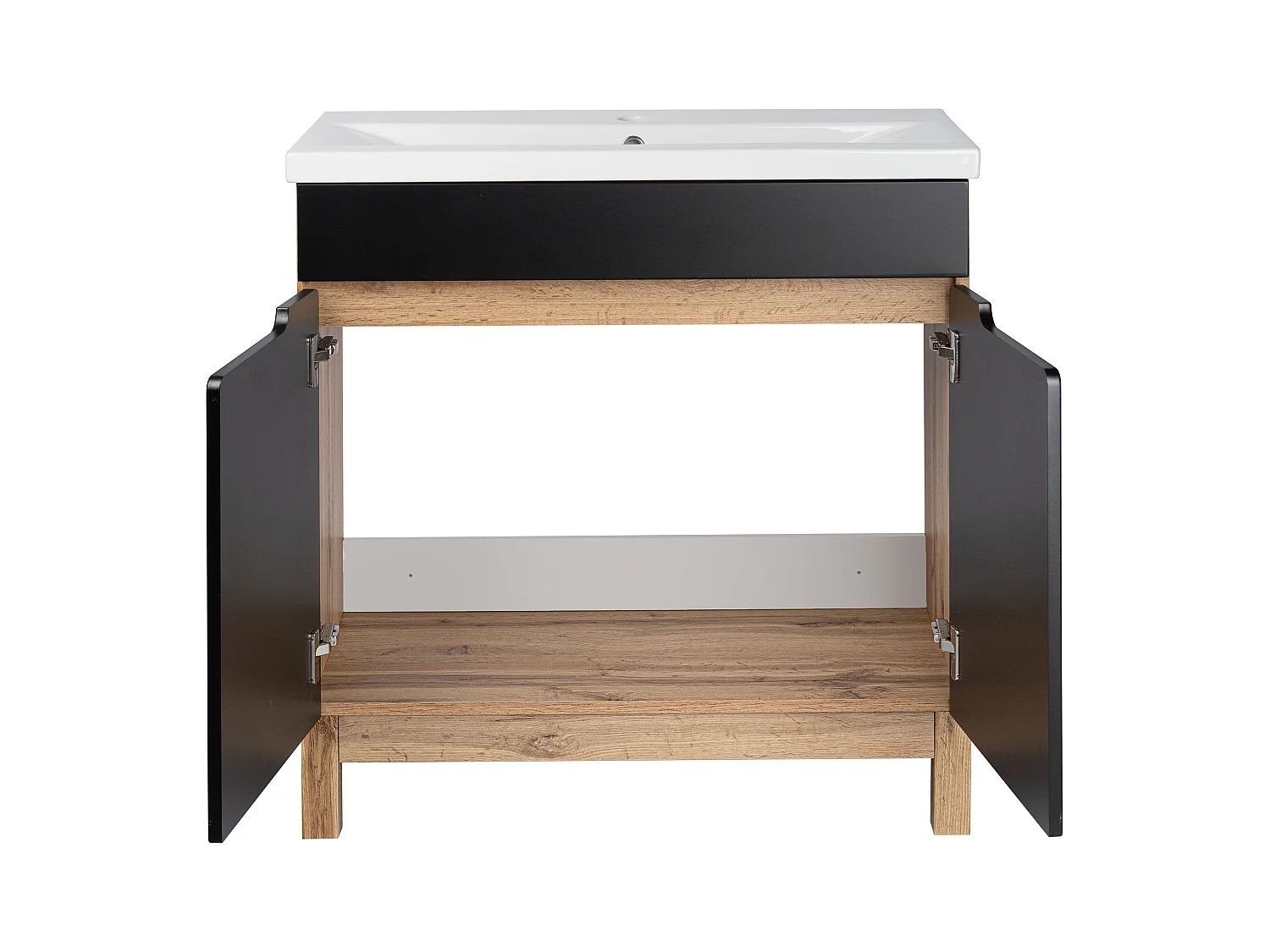 Badkamerset 80 cm Alma Kolom Halve kolom Eiken Wotan / Mat zwart