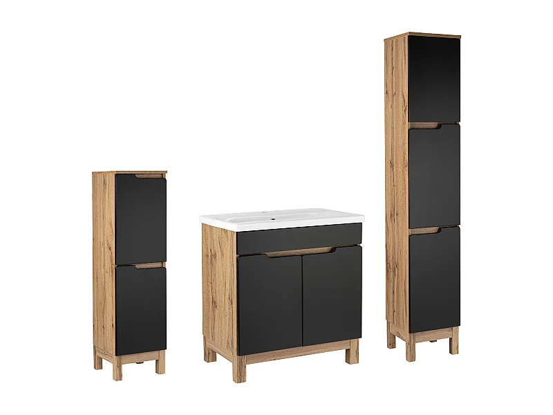 Ensemble de salle de bain 80 cm Alma Colonne Demi-colonne Chêne Wotan / Noir mat
