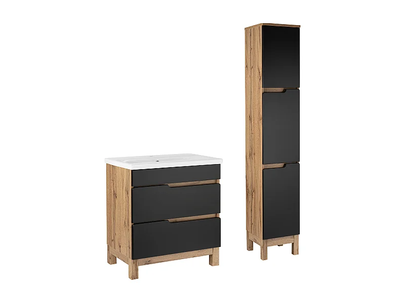 Zestaw Łazienkowy 80cm 2S Alma Słupek Dąb Wotan / Czarny Mat