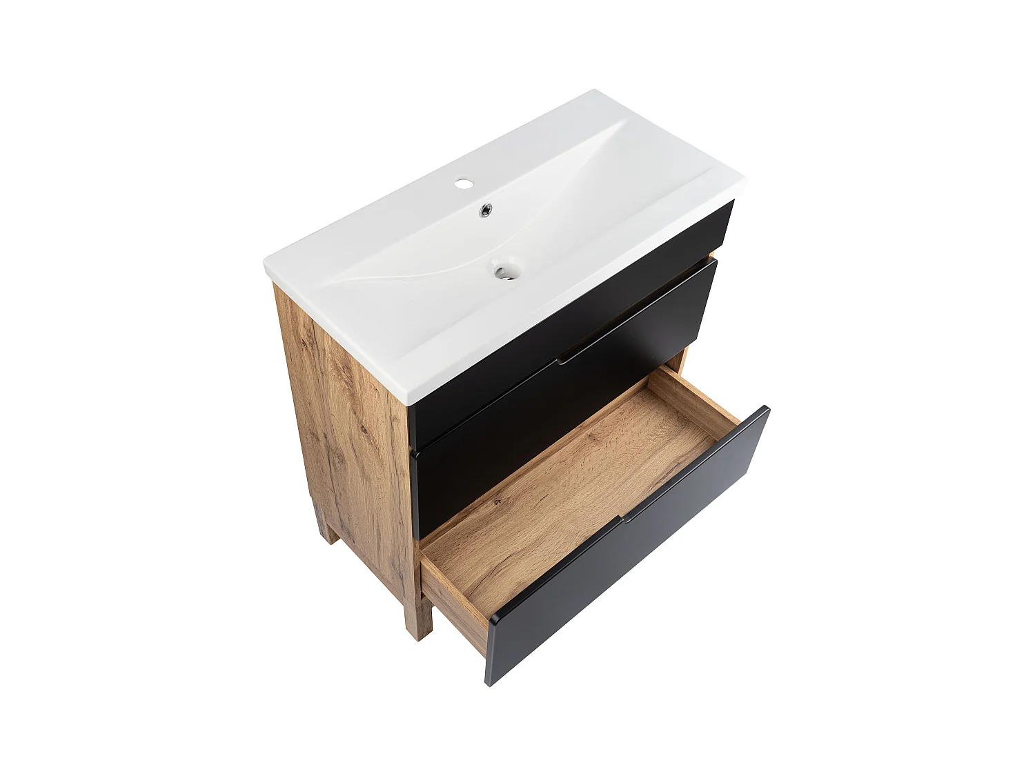 Badkamerset 80 cm Alma Kolom Eiken Wotan / Mat Zwart