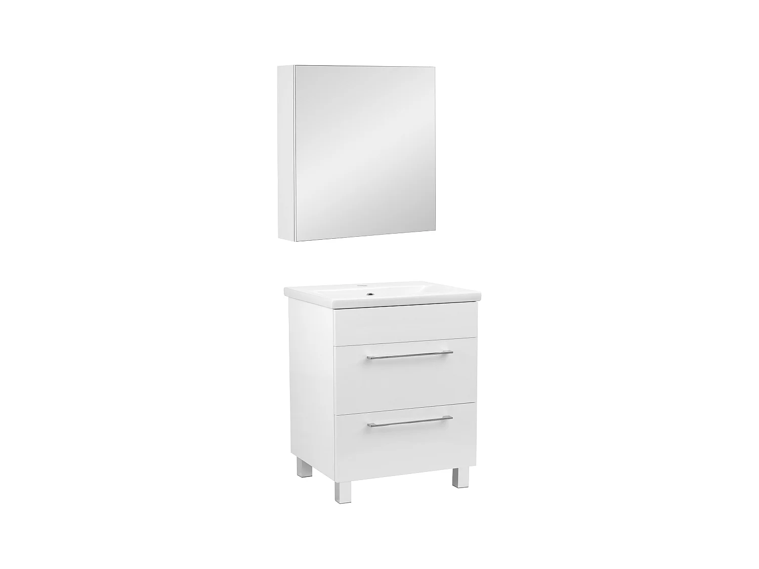 Witte badkamerset 60 cm Kast met wastafel Kast met spiegel Sol