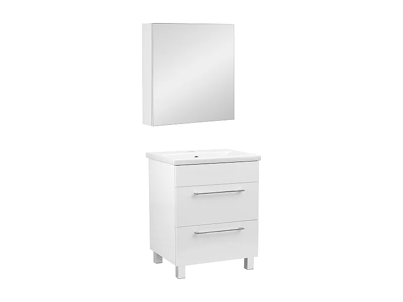 Weißes Badezimmerset 60cm Schrank mit Waschbecken Schrank mit Spiegel Sol