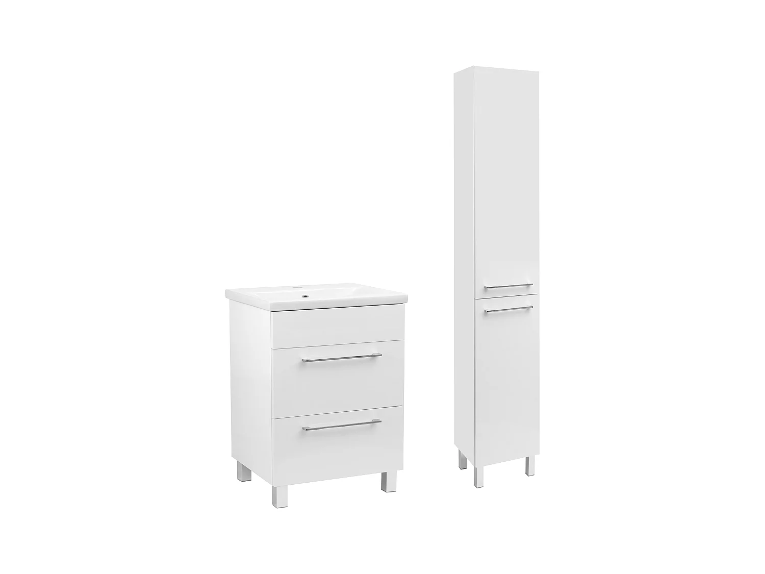 Witte badkamerset 50 cm Kast met wastafel Kolom Sol