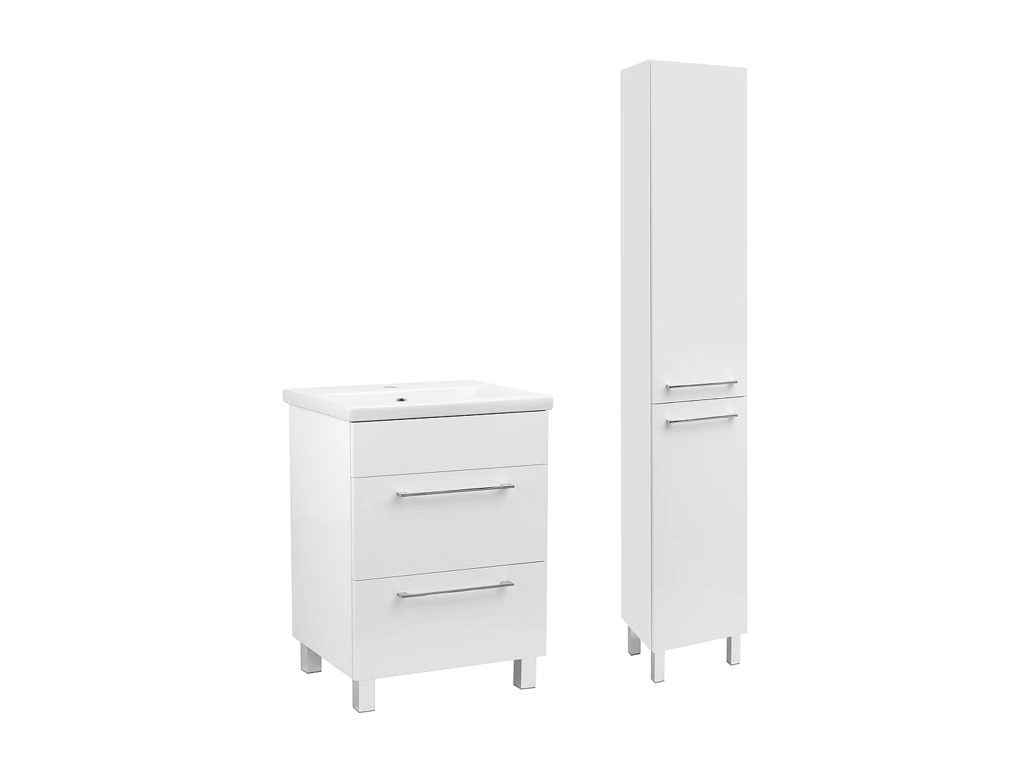 Witte badkamerset 50 cm Kast met wastafel Kolom Sol