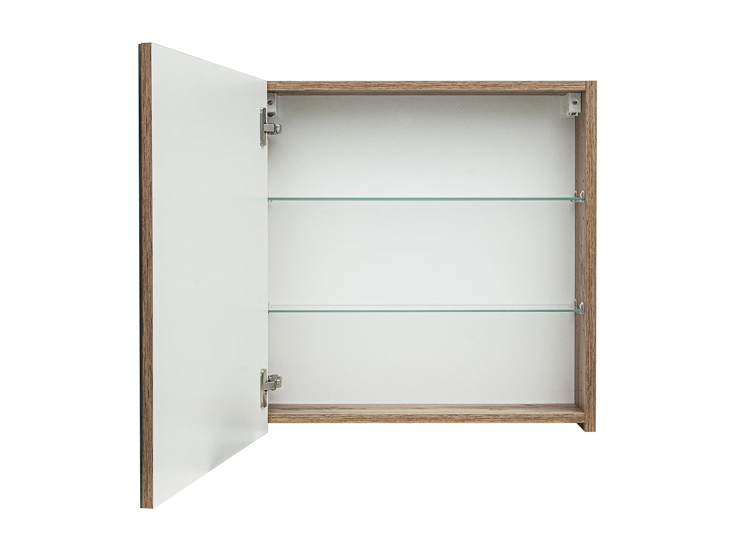 Badezimmer-Set 60cm geriffelte Fronten Schrank mit Waschbecken Schrank mit Spiegel Eiche Wotan Amy