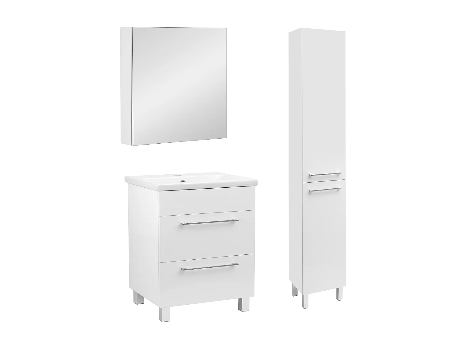 Ensemble de salle de bain blanc 60 cm Meuble avec lavabo Colonne Meuble avec miroir Sol