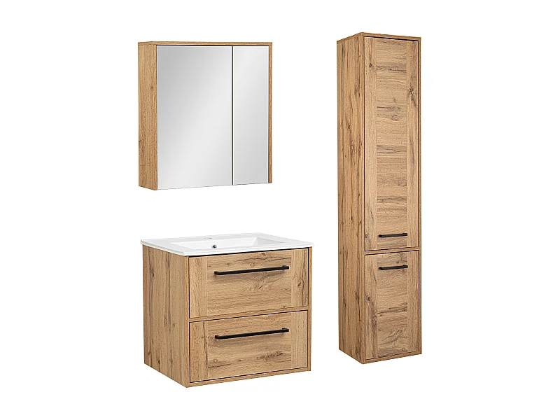 Zestaw Łazienkowy 60cm Vivien Dąb Wotan Słupek Szafka z Lustrem