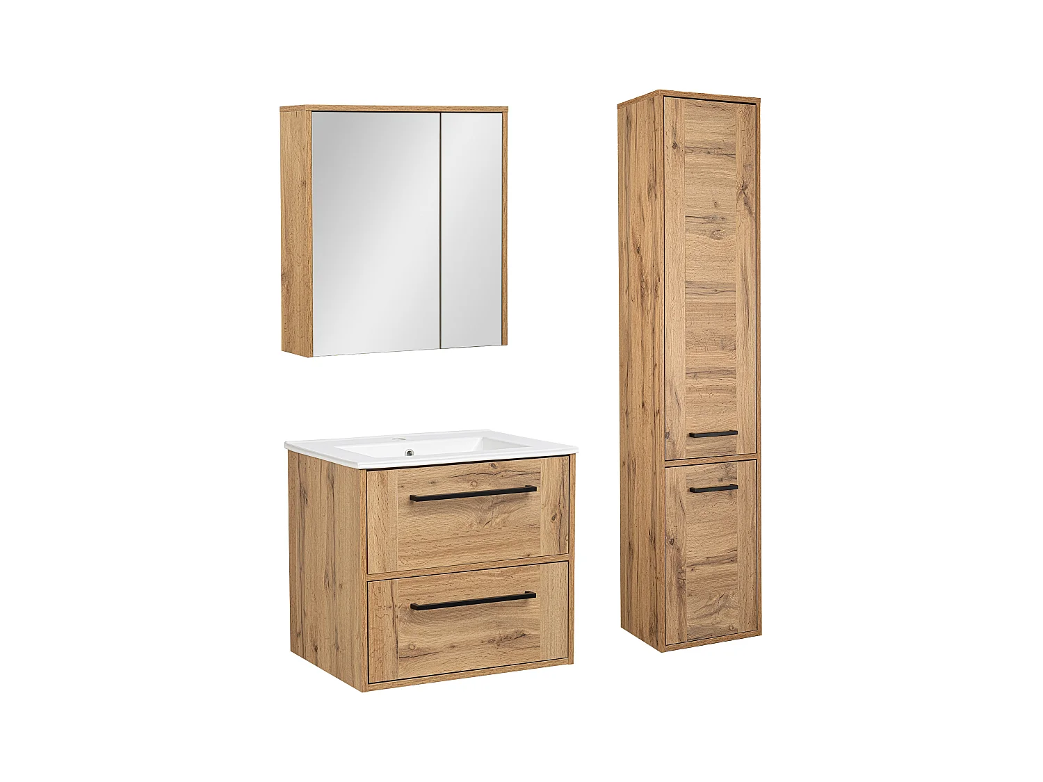 Ensemble de salle de bain 60 cm Vivien Chêne Wotan Colonne Armoire avec miroir