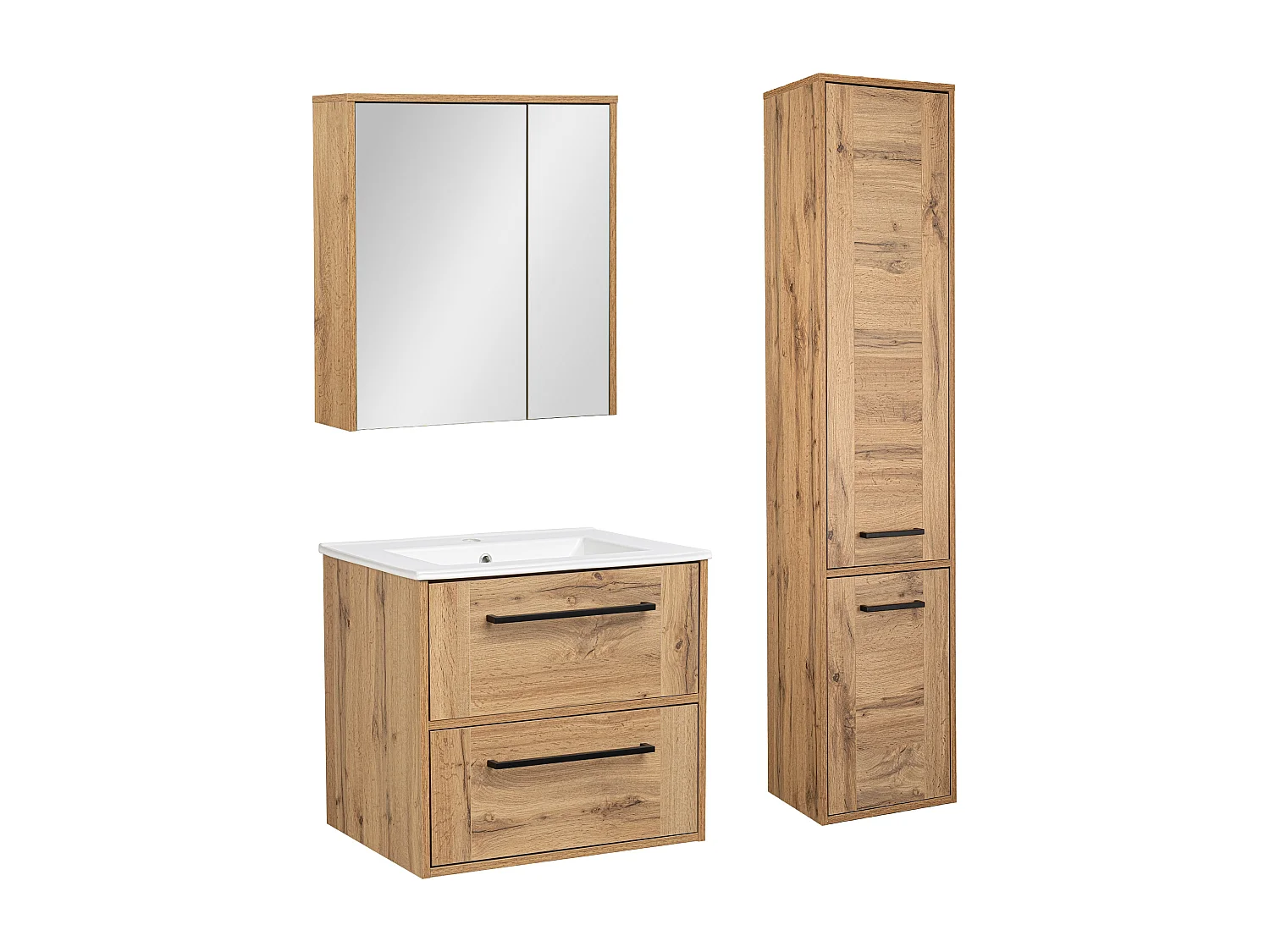 Badezimmerset 60cm Vivien Eiche Wotan Hochschrank Schrank mit Spiegel