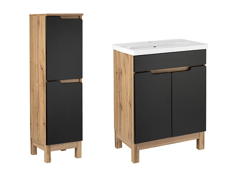 Zestaw Łazienkowy 60cm 2D Alma Półsłupek Dąb Wotan / Czarny Mat