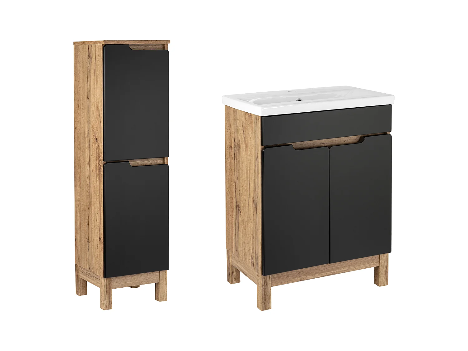 Badkamerset 60 cm Alma Halfkolom Eiken Wotan / Mat Zwart