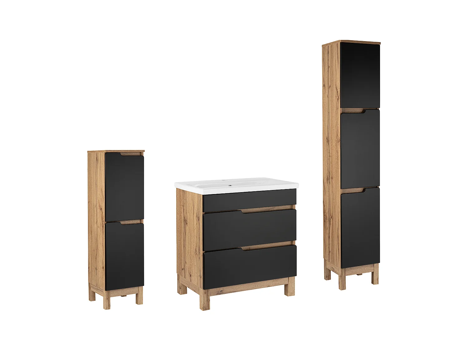 Badkamerset 80 cm Alma Kolom Halve kolom Eiken Wotan / Mat zwart
