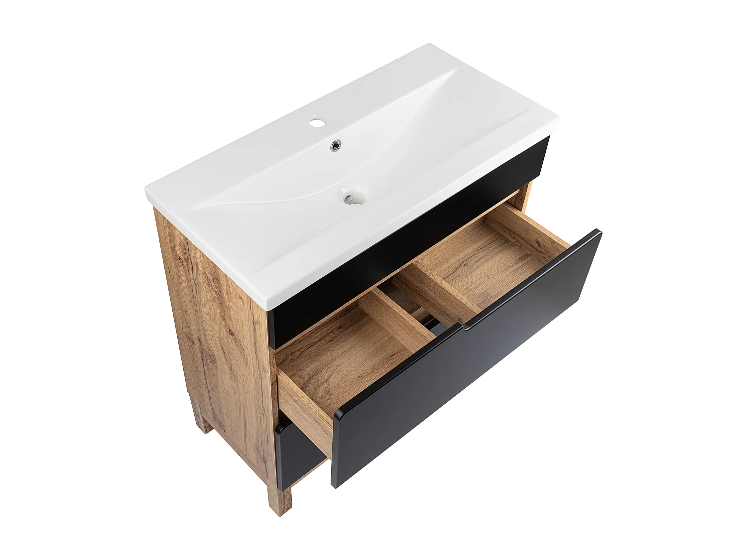 Badkamerset 80 cm Alma Kolom Halve kolom Eiken Wotan / Mat zwart