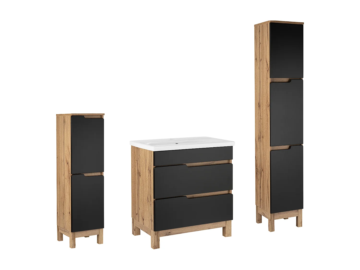 Badkamerset 80 cm Alma Kolom Halve kolom Eiken Wotan / Mat zwart