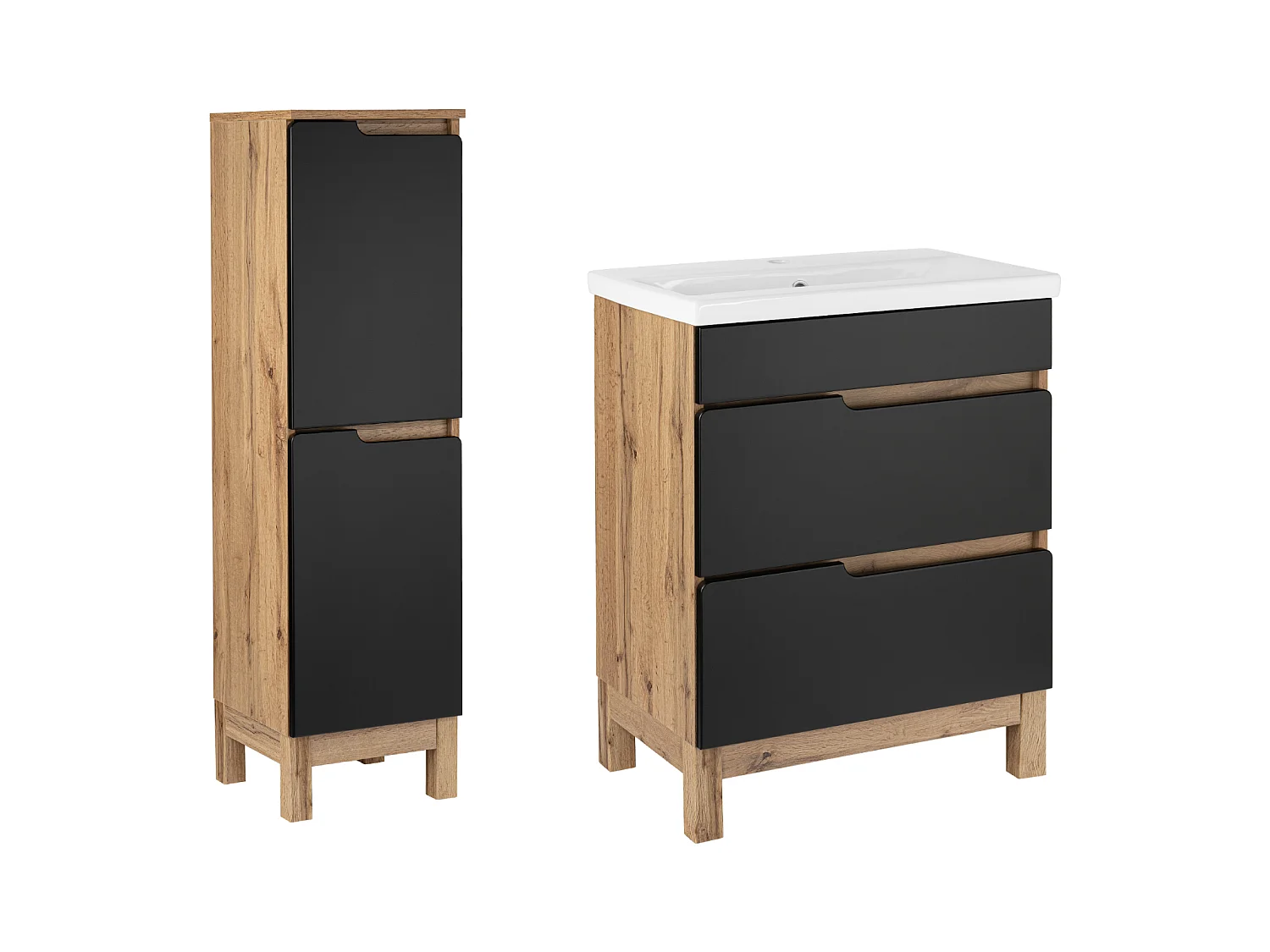 Badkamerset 60 cm Alma Halve kolom Eiken Wotan / Mat zwart