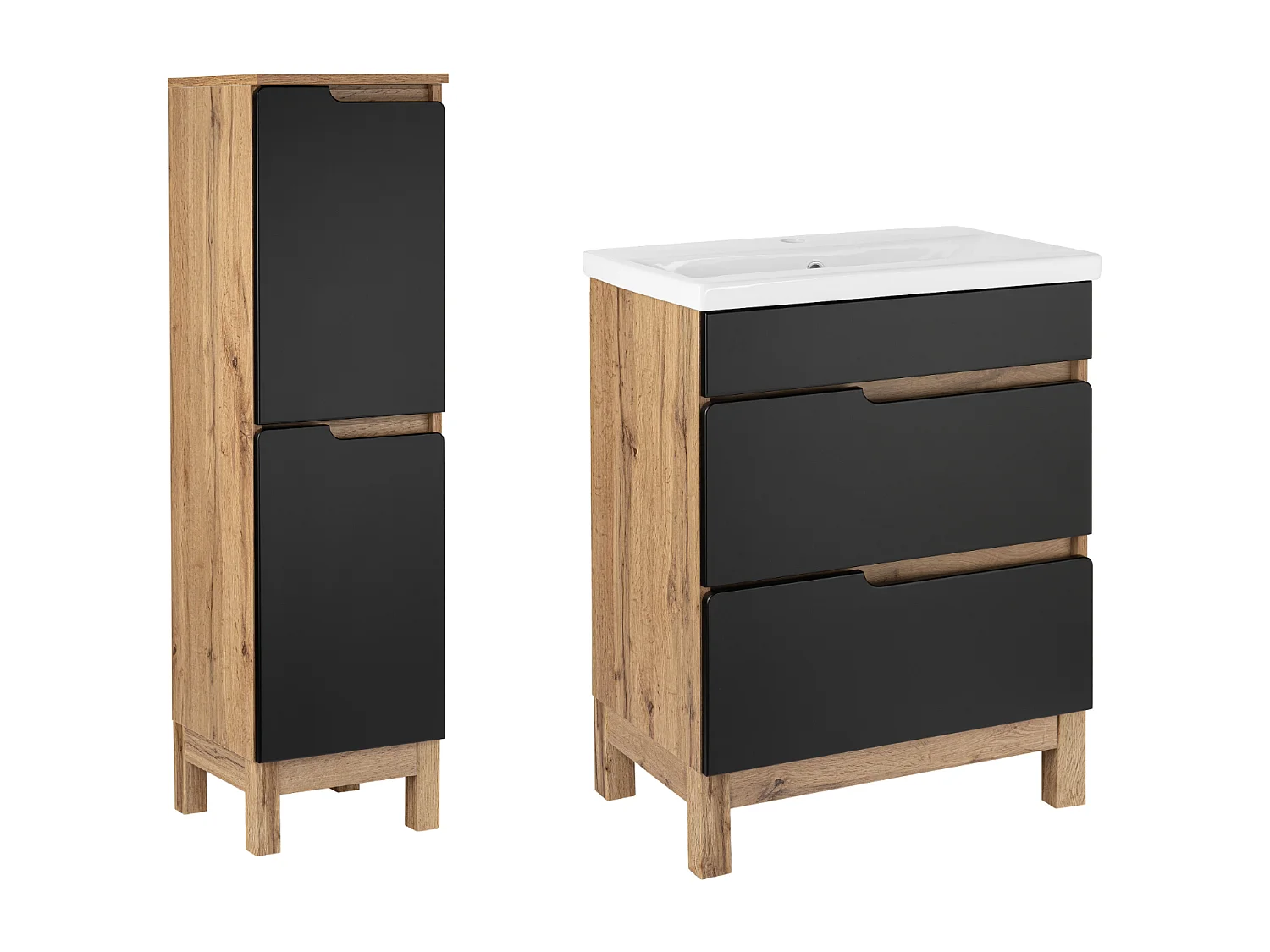 Zestaw Łazienkowy 60cm 2S Alma Półsłupek Dąb Wotan / Czarny Mat