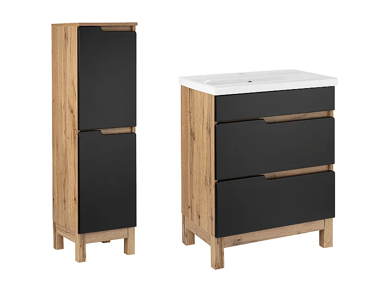 Badkamerset 60 cm Alma Halve kolom Eiken Wotan / Mat zwart