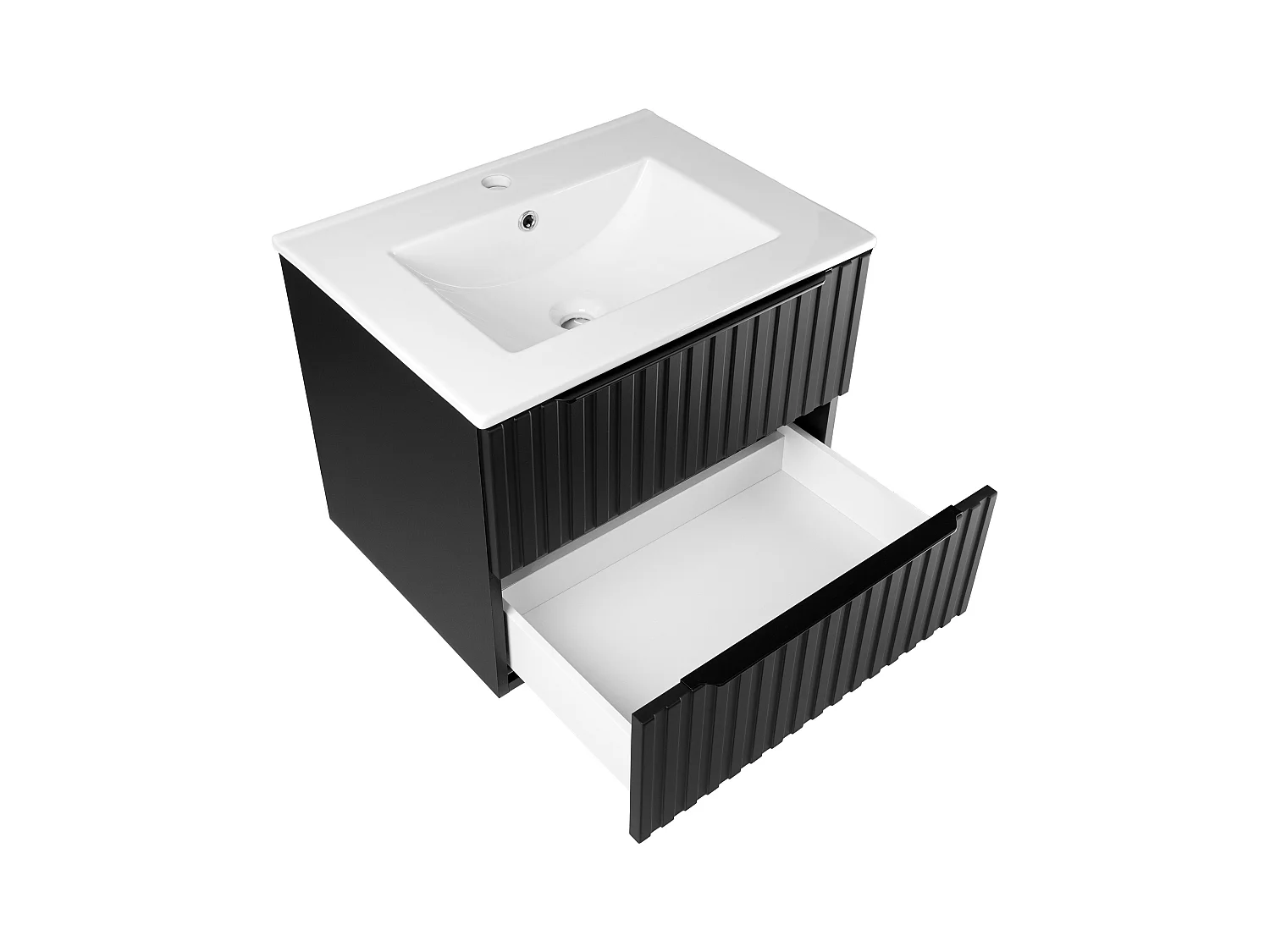Ensemble de salle de bain 60 cm Façades rainurées Noir Amy Colonne Armoire avec miroir