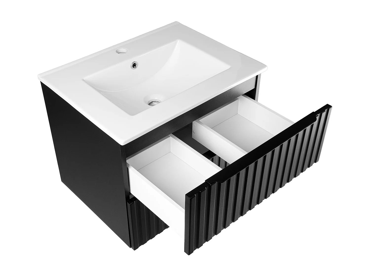 Ensemble de salle de bain 60 cm Façades rainurées Noir Amy Colonne Armoire avec miroir